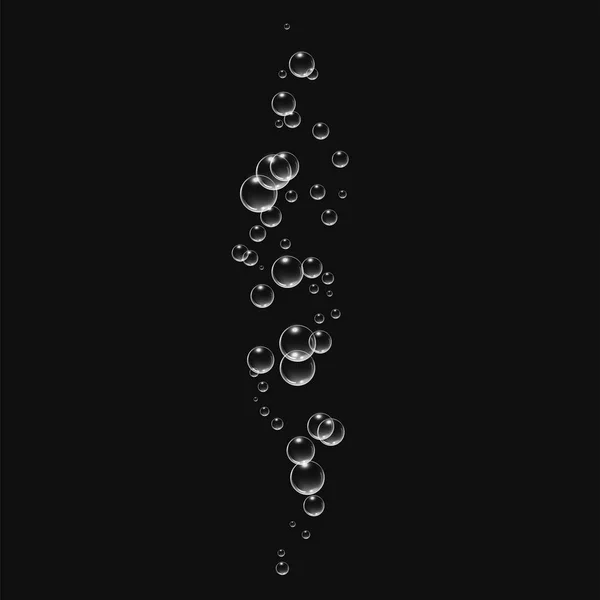 Bubbels onder water vectorillustratie op zwarte achtergrond — Stockvector