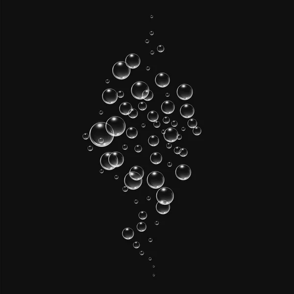 Burbujas bajo el vector de agua ilustración sobre fondo negro — Vector de stock