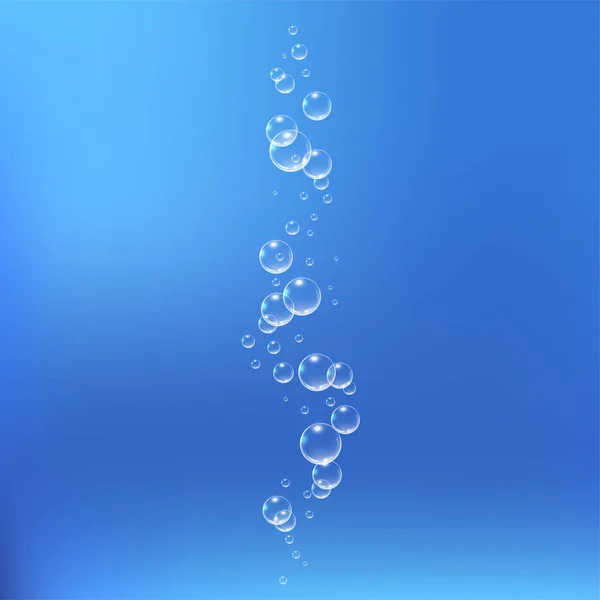 Bolhas sob a ilustração do vetor de água no fundo azul — Vetor de Stock