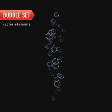 Kabarcıklar su vektör çizim siyah arka plan üzerine altında