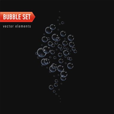 Kabarcıklar su vektör çizim siyah arka plan üzerine altında