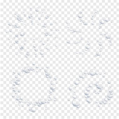 Şeffaf arkaplanda su vektörü illüstrasyonu altındaki kabarcıklar