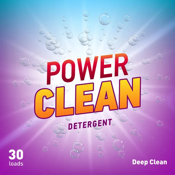 Design del concetto di pubblicità detergente per l'imballaggio del prodotto in colore blu viola — Vettoriale Stock