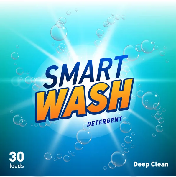 Diseño del concepto de publicidad de detergente para el embalaje del producto en color azul — Vector de stock