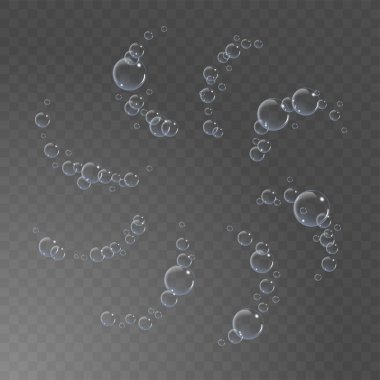 Şeffaf arkaplanda su vektörü illüstrasyonu altındaki kabarcıklar