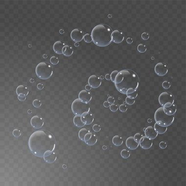Şeffaf arkaplanda su vektörü illüstrasyonu altındaki kabarcıklar