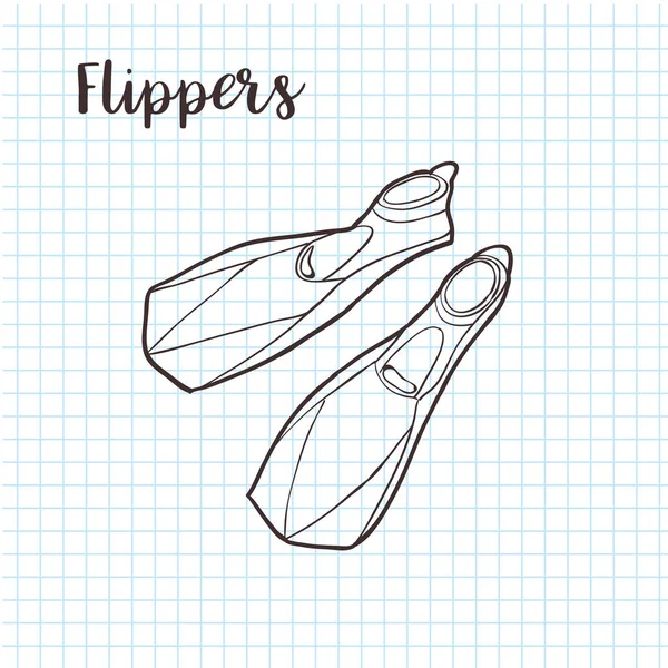 Flippers. duikuitrusting. Doodle stijl vectorillustratie — Stockvector