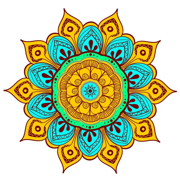 Mandala Vector ontwerpelement. Ronde ornament versiering. Kleurrijke bloemenpatroon. Gestileerde bloemen motief. Complexe bloeien weave medaillon. Tattoo print — Stockvector