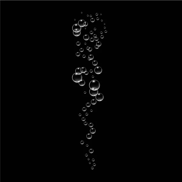 Bubbels onder water vectorillustratie op zwarte achtergrond — Stockvector