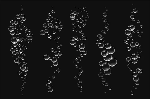 Bubbels onder water vectorillustratie op zwarte achtergrond — Stockvector