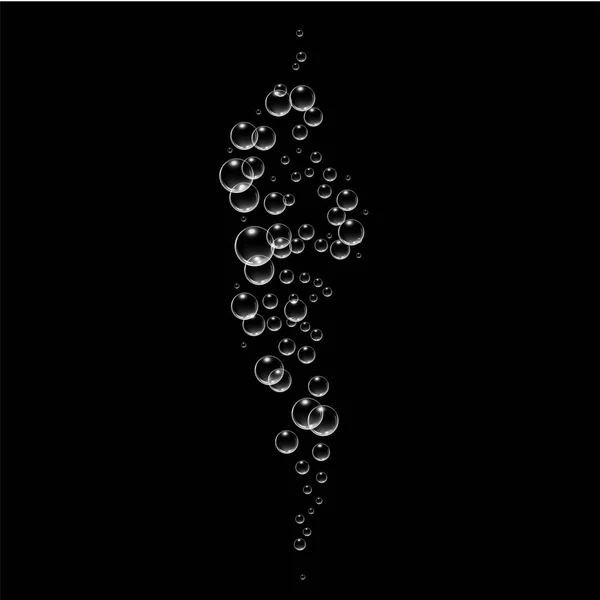 Bubbels onder water vectorillustratie op zwarte achtergrond — Stockvector