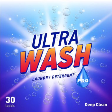 deterjan reklam konsept tasarımı mavi renkte ürün paketleme için