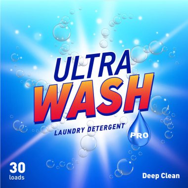 deterjan reklam konsept tasarımı mavi renkte ürün paketleme için