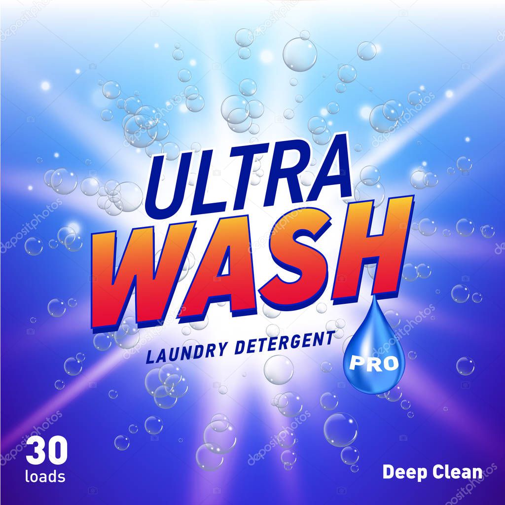 detergent advertising concept design for product packaging in blue color