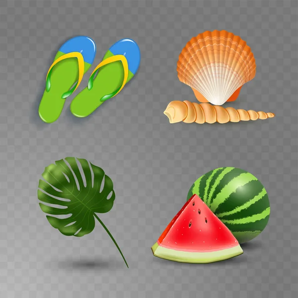 Vektor illustration av realistiska sommarlovet seaside beach ikoner anger isolerade på transparent bakgrund — Stock vektor