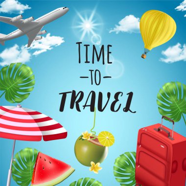 Plaj ve seyahat elemanları ile vektör arka plan. Turizm. Dünyayı dolaşarak. Seyahat acentası, seyahat, Turizm hakkında web siteleri için reklam için arka plan.