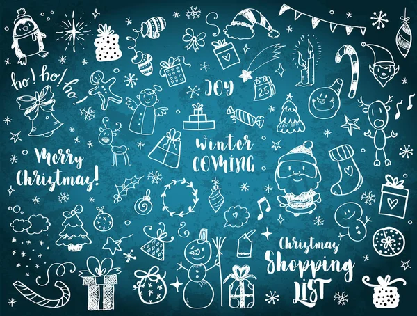 Grande conjunto de elemento de design de Natal no estilo doodle — Vetor de Stock