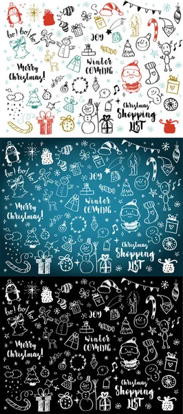 Gran conjunto de elemento de diseño de Navidad en estilo doodle — Vector de stock