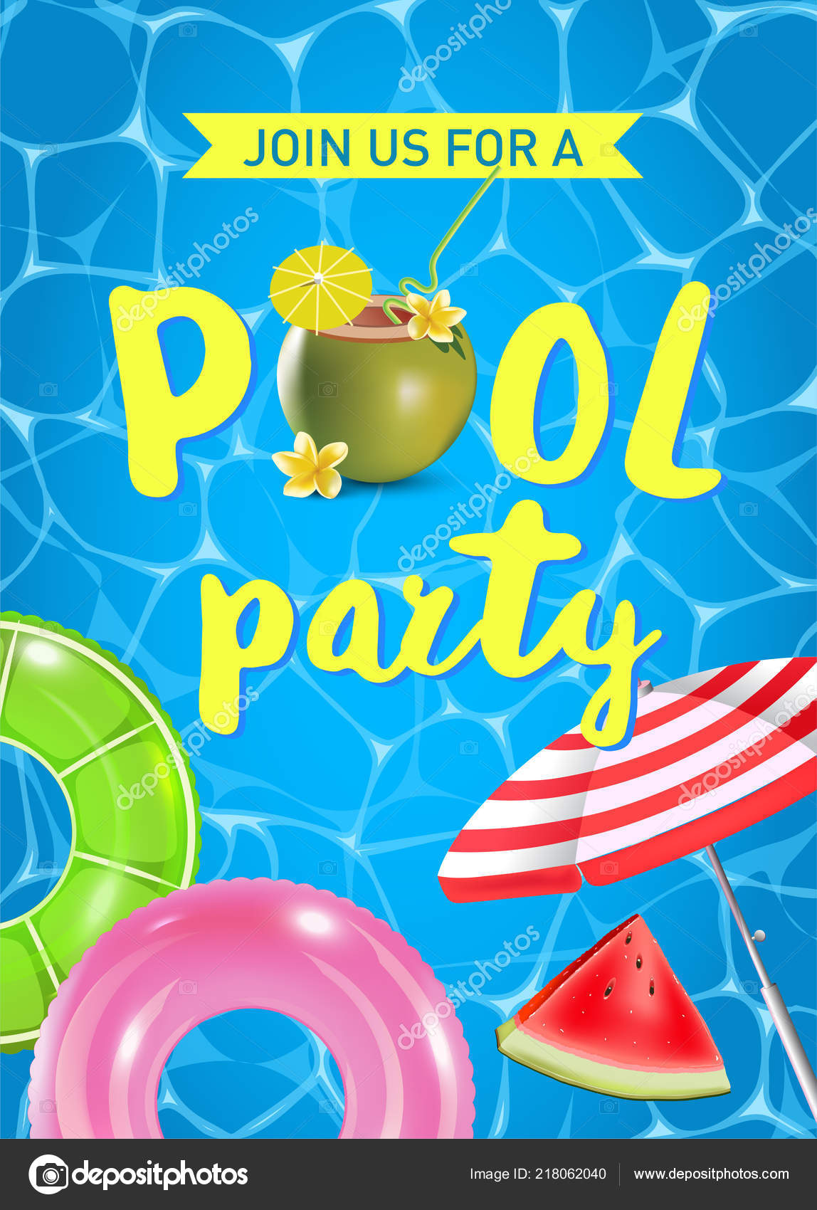 Pool party invitation vector illustration. Top view of swimming pool