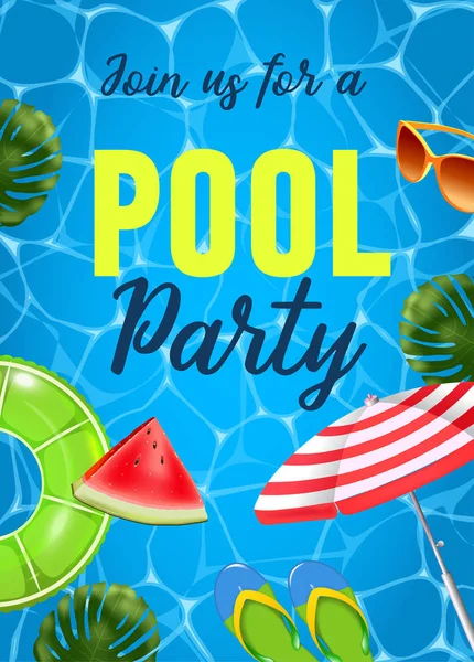 Pool party invito vettoriale illustrazione. Vista superiore della piscina con piscina galleggiante . — Vettoriale Stock
