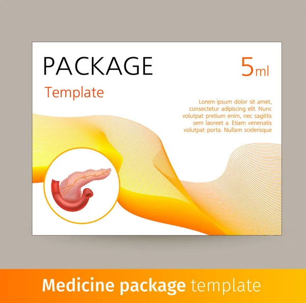 Modèle de paquet de médicaments avec pancréas d'organe humain réaliste . — Image vectorielle
