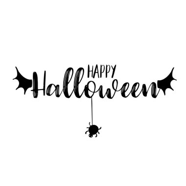 Mutlu halloween parti başlık logo şablonu. Yarasa kanatları şekli ile kötü kabak.