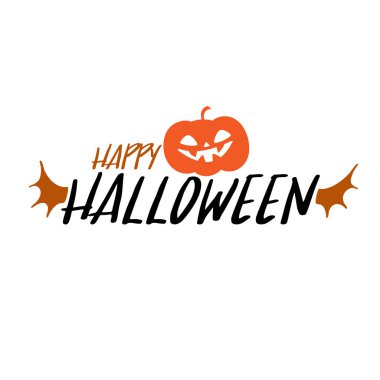Mutlu halloween parti başlık logo şablonu. Yarasa kanatları şekli ile kötü kabak.