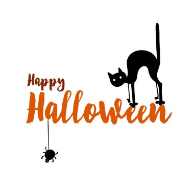 Mutlu halloween parti başlık logo şablonu. Örümcek ve web, kedi