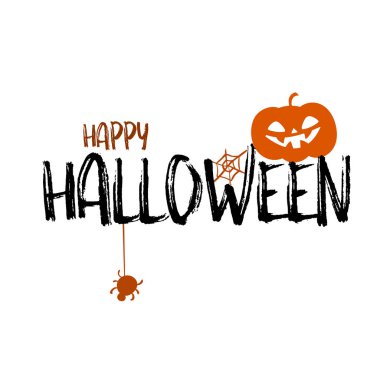 Mutlu halloween parti başlık logo şablonu. Örümcek ve web