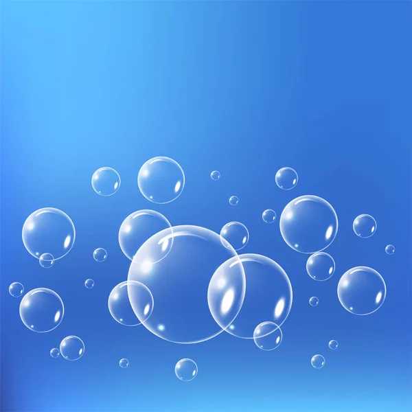 Realistiska såpbubblor uppsättning isolerat på den blå bakgrunden. vektor Illustration — Stock vektor