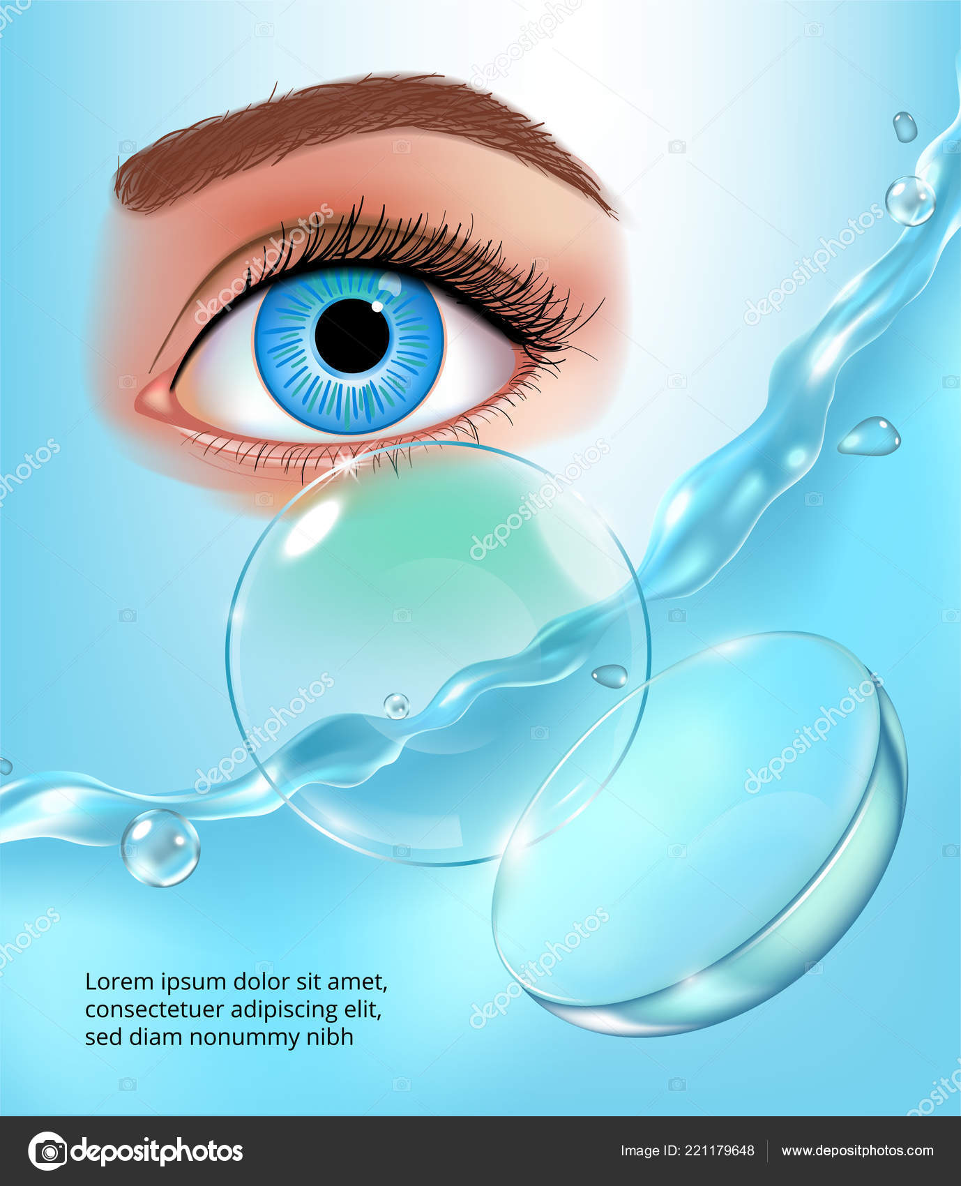 Contact lenses in water splashes, eye, realistic ad poster with brand  identity on blue background vector illustration Stock Vector Image by  ©mariaaverburg #221179648