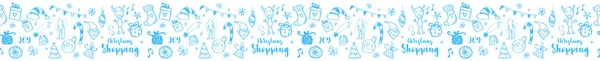 Ilustração doodle desenhado à mão. Listra ornamentos e ilustrador padrão incluído. Flocos de neve, ramo de abeto, boneco de neve, bolas de Natal, cones, caixa de presente . — Vetor de Stock