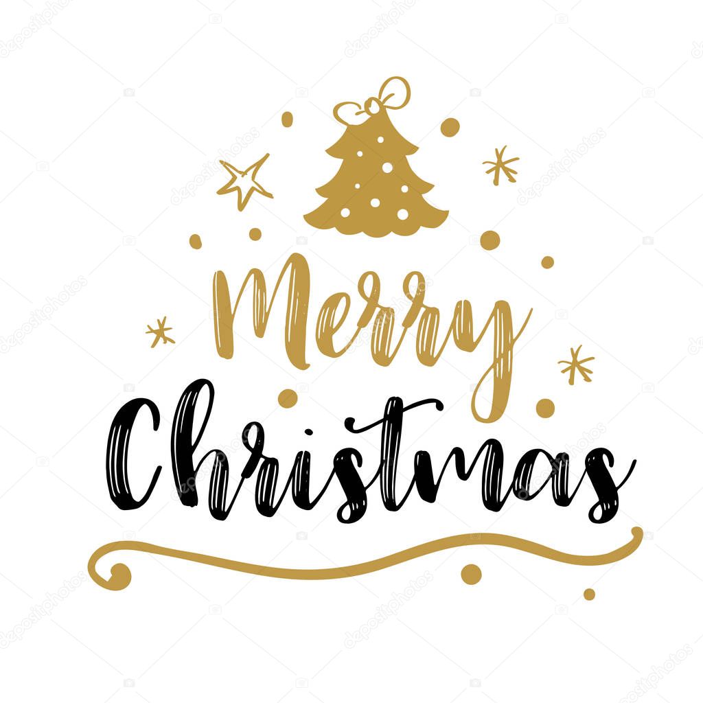 Merry Christmas text design. Vector logo, typography. Usable as banner, greeting card, gift package etc.