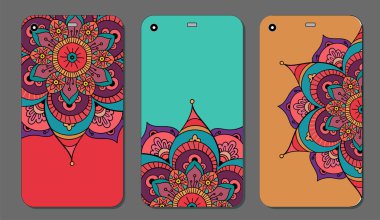 Telefon servis talebi mandala tasarım kümesi. Vintage dekoratif öğeler. Elle çizilmiş arka plan. Islam, Arapça, Indian, Osmanlı motifleri