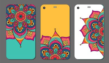 Telefon servis talebi mandala tasarım kümesi. Vintage dekoratif öğeler. Elle çizilmiş arka plan. Islam, Arapça, Indian, Osmanlı motifleri
