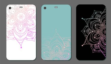 Telefon servis talebi mandala tasarım kümesi. Vintage dekoratif öğeler. Elle çizilmiş arka plan. Islam, Arapça, Indian, Osmanlı motifleri