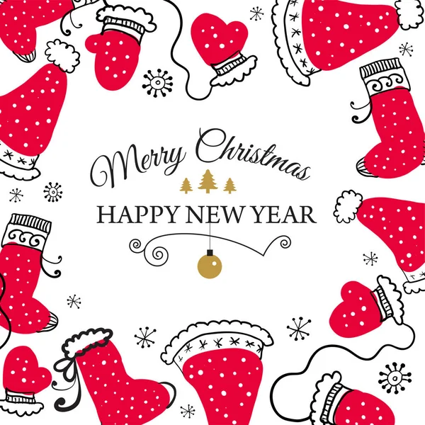 Christmas Postcard with design elements in doodle style. Text badge. — Stock Vector