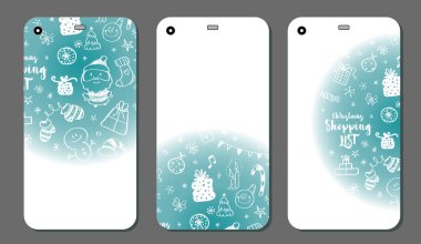 Cep telefonu kapağı arka ayarlayın. Noel doodle öğeleri. Vektör çizim