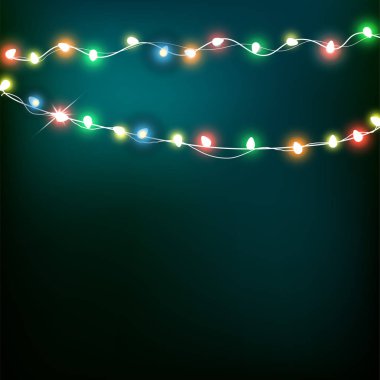 Noel ışıkları ve kar taneleri ile arka plan neşeli Noel ve mutlu yeni yıl kartı için. Vektör çizim