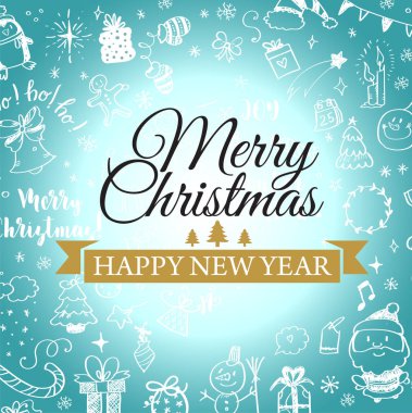 Noel kartpostal karalamalar ile. Büyük küme, Noel tasarım öğesi doodle tarzı