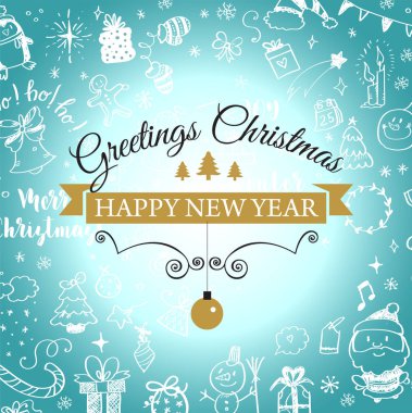 Noel kartpostal karalamalar ile. Büyük küme, Noel tasarım öğesi doodle tarzı