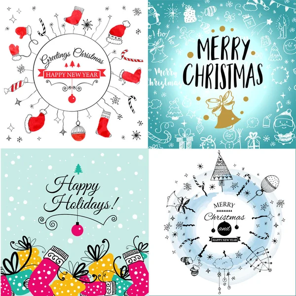 Színes varrat nélküli mintát piros santa kalap a kék háttér doodles, a karácsonyi design — Stock Vector