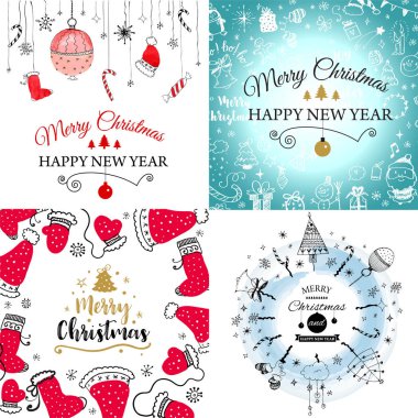 Karalamalar, Noel tasarımınız için mavi zemin üzerine kırmızı santa şapkalar ile renkli seamless modeli