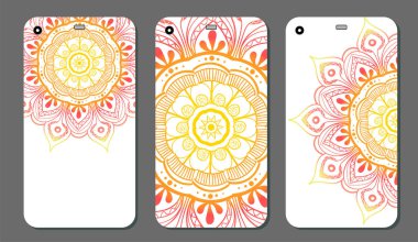 Telefon servis talebi mandala tasarım kümesi vektör Illustration. Vintage dekoratif öğeler. Elle çizilmiş arka plan. Islam, Arapça, Indian, Osmanlı motifleri