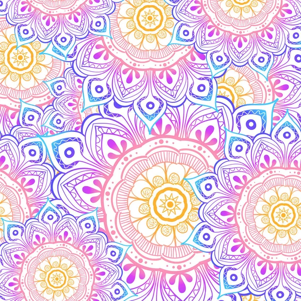 Nahtloses mehrfarbiges Muster mit orientalischen Mandalas. Hippie Mandala Muster. Kaleidoskope Elemente. Stoff, Tapete oder Wrap-Print — Stockvektor
