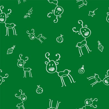 Noel seamless modeli ile mavi arka plan üzerinde geyik ve holly Karpuzu.