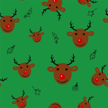 Noel yeşil zemin üzerine geyik ile seamless modeli.