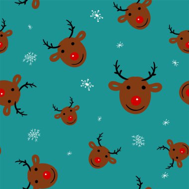 Noel seamless modeli ile mavi arka plan üzerinde geyik.