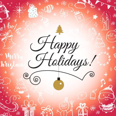 Noel kartpostal karalamalar ile. Büyük küme, Noel tasarım öğesi doodle tarzı