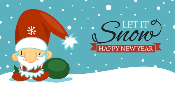 Wesołych Świąt i szczęśliwego nowego roku kartkę pocztową z cute Śnięty Mikołaj w stylu cartoon na niebieskim tle z padającego śniegu — Wektor stockowy
